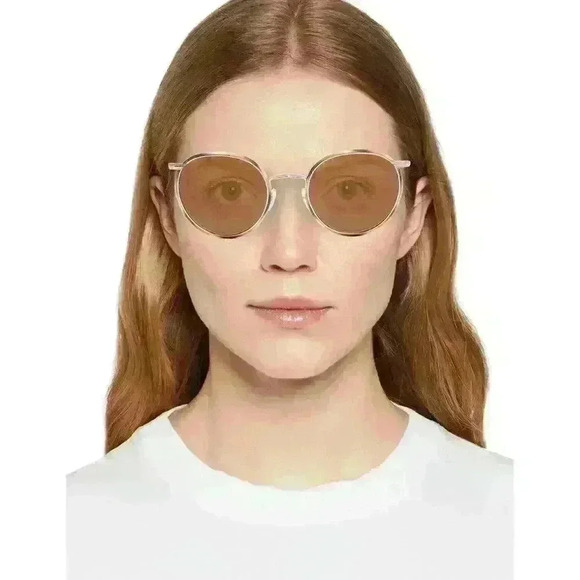 NWT Oliver Peoples “Casson” Round Titanium Sunglasses in Silver/Beige Horn - Picture 8 of 16